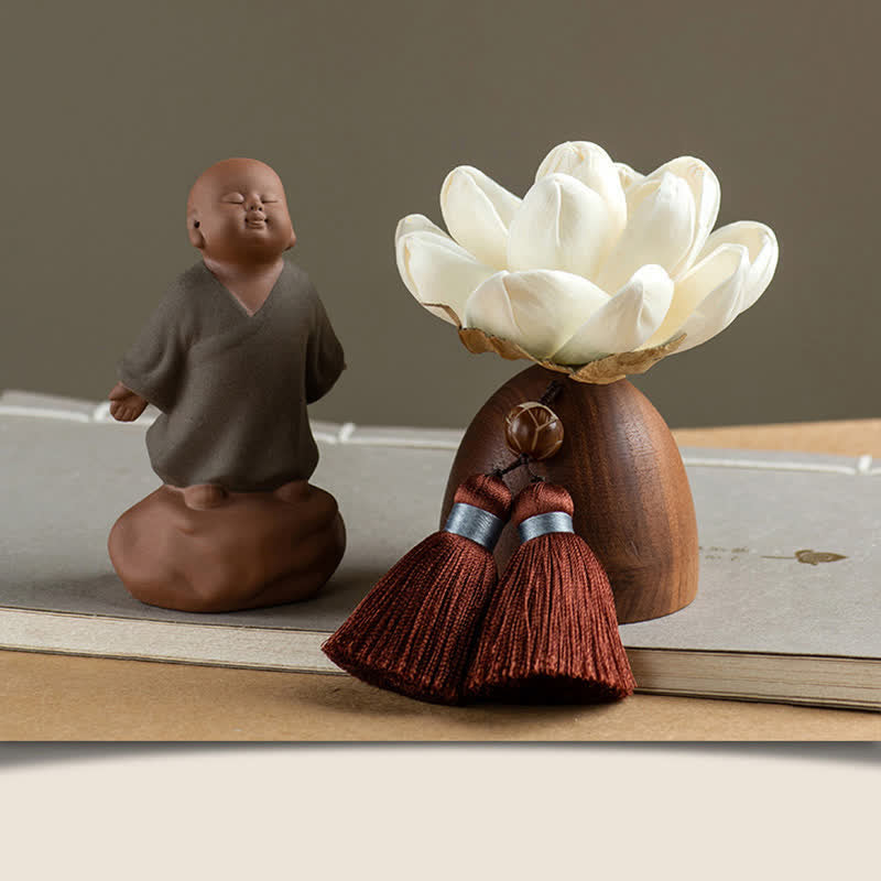 Black Peach Wood Buddha Flower Zen Decor 5.4cm Calm Cure