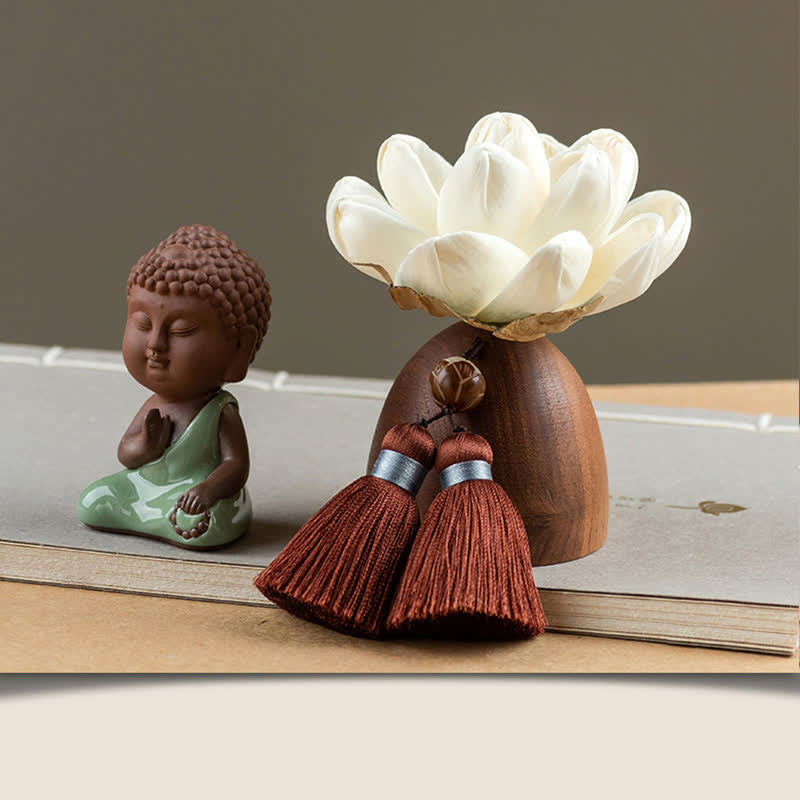 Black Peach Wood Buddha Flower Zen Decor 5.4cm Calm Cure