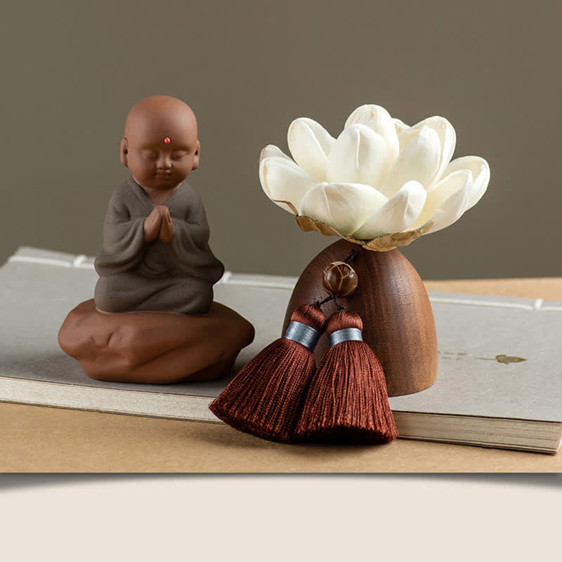 Black Peach Wood Buddha Flower Zen Decor 5.4cm Calm Cure