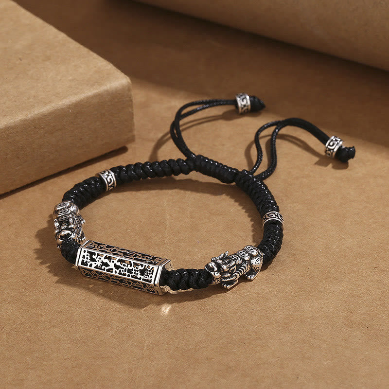 Black String Pixiu Protection Bracelet - Om Mani Padme Hum