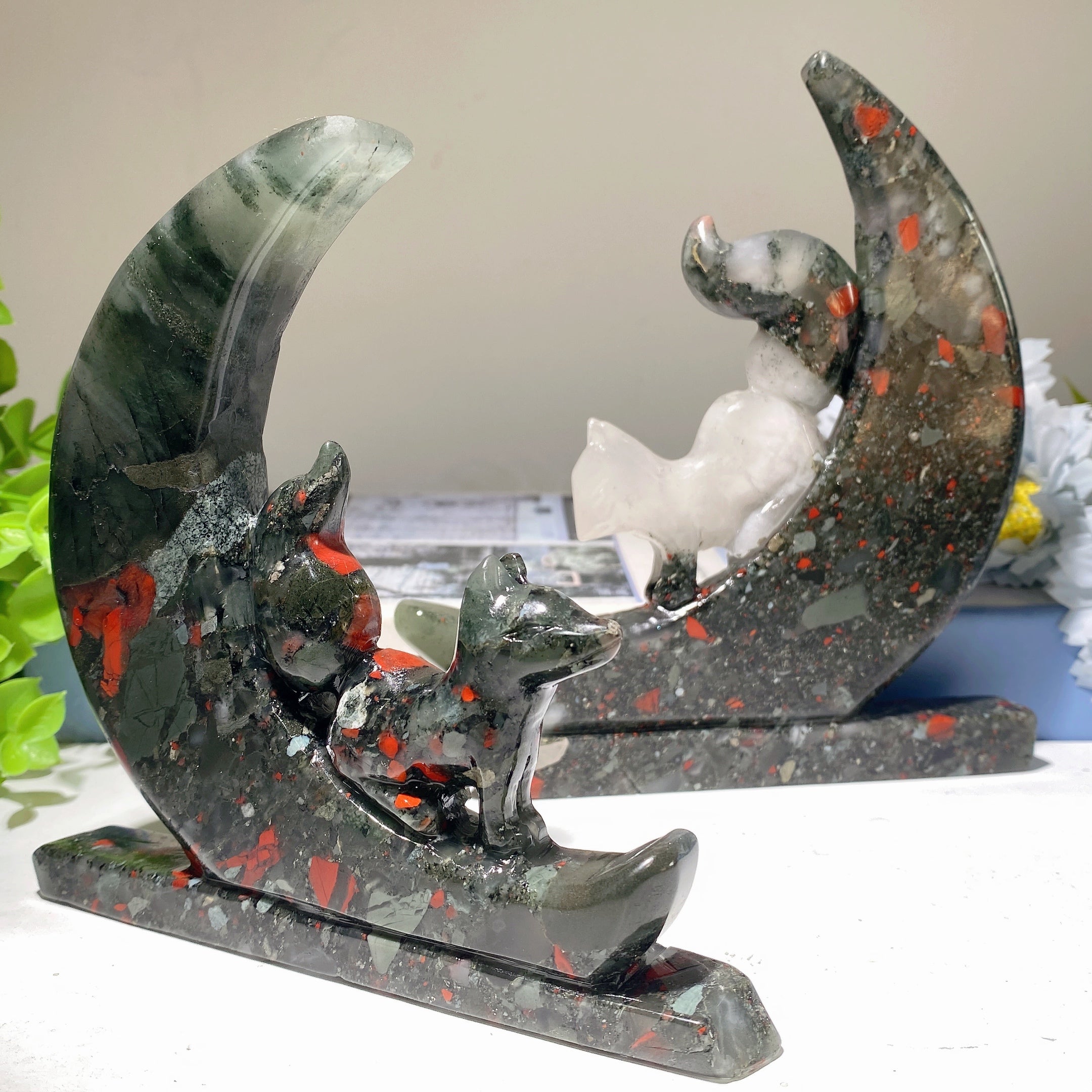 Blood Stone Fox Crystal Carving 4.8-6.0 inch Healing Sculpture