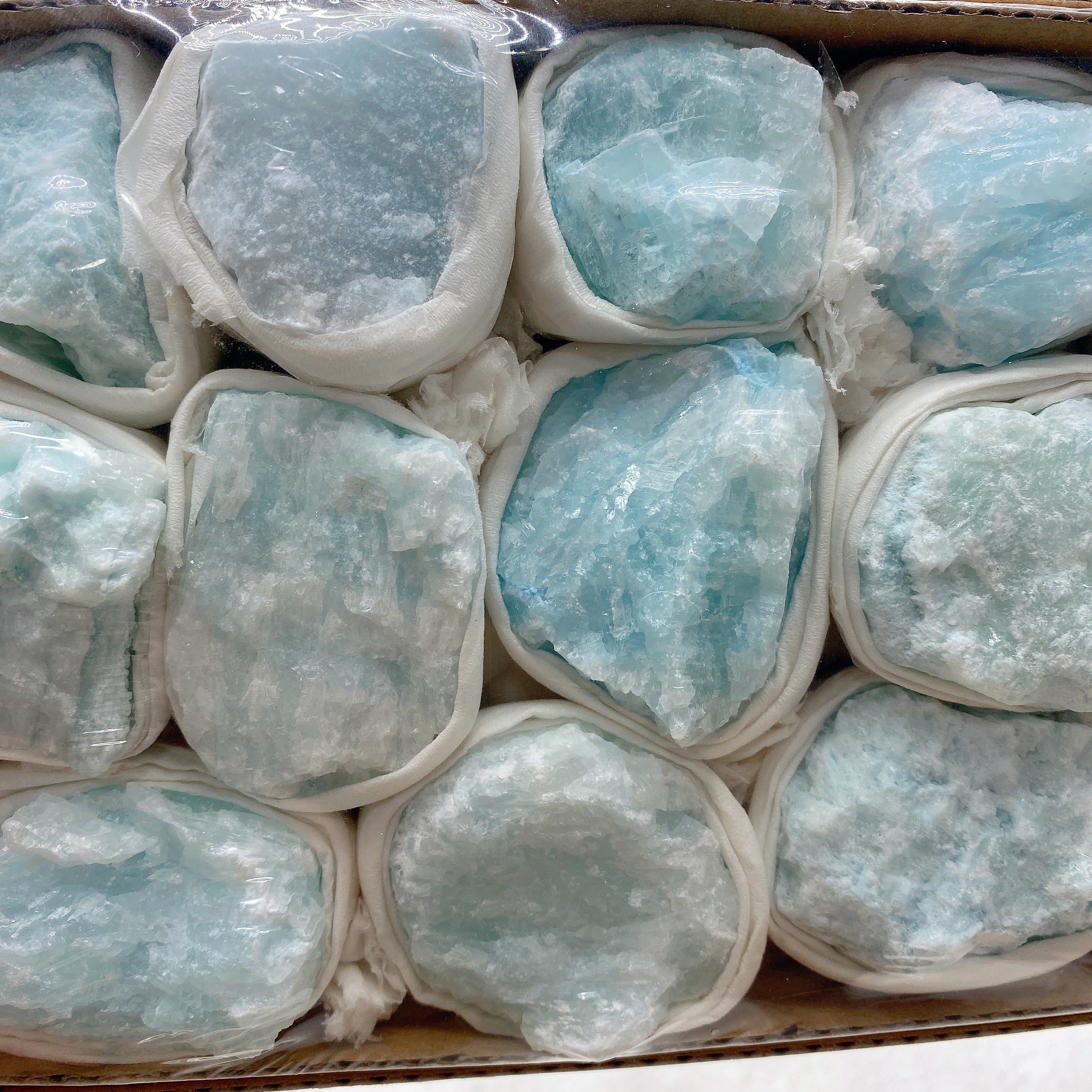 Blue Aragonite Raw Stone Collection 7.5 Inch Box