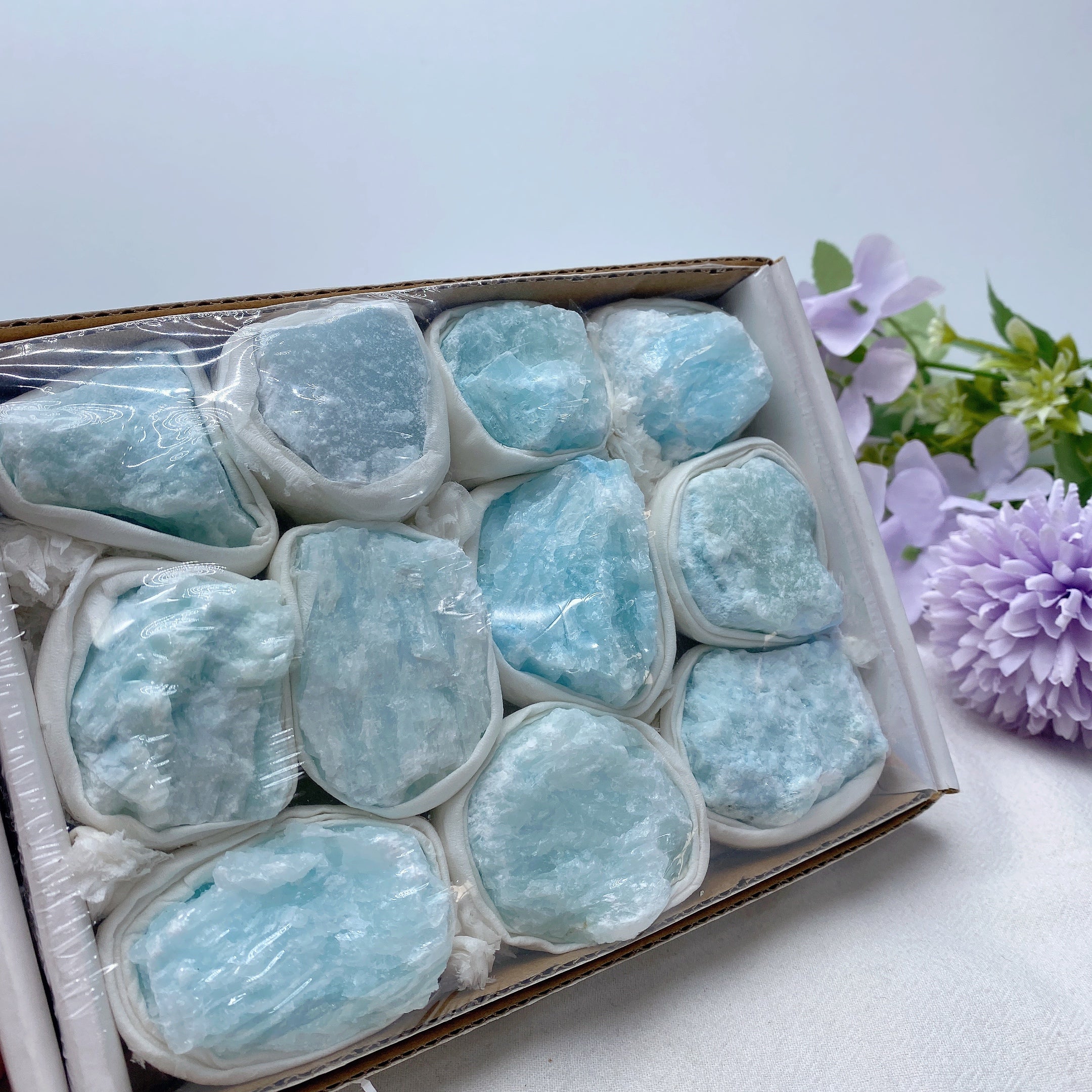 Blue Aragonite Raw Stone Collection 7.5 Inch Box