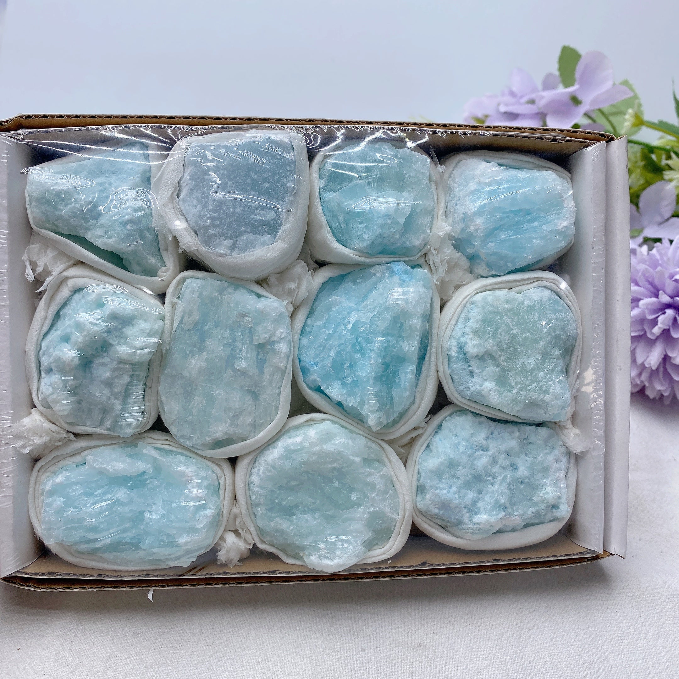 Blue Aragonite Raw Stone Collection 7.5 Inch Box