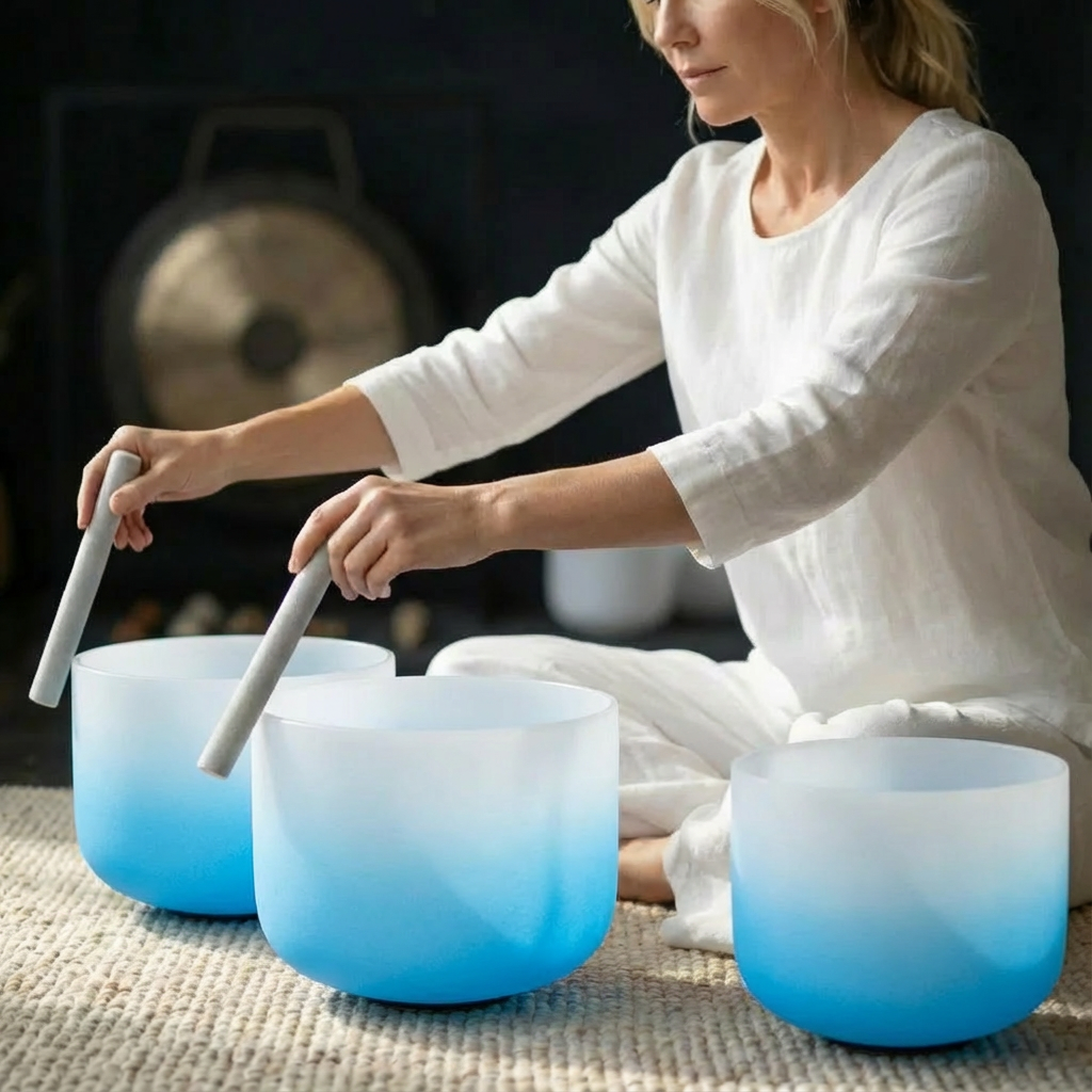 Blue Aria Gradient Chakra Crystal Singing Bowl Set - 7 PCS 6-12 inch