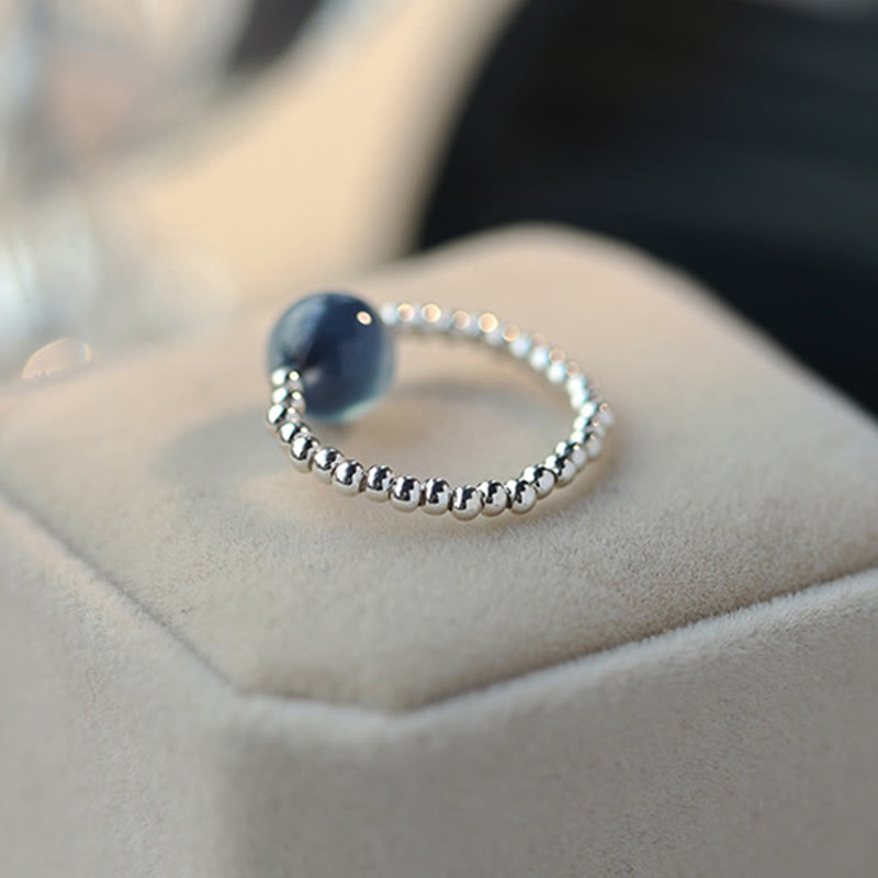 Blue Candy Agate 8mm Healing Bead Ring - Sterling Silver