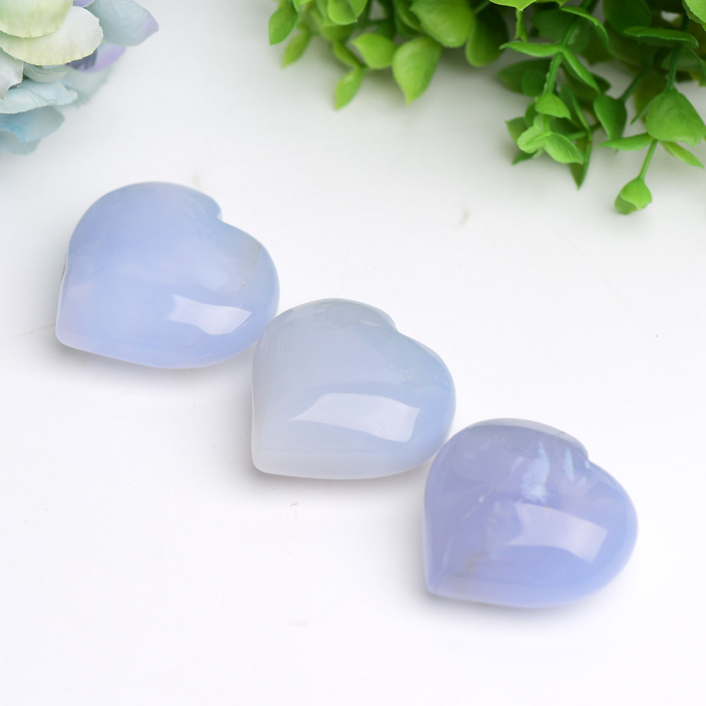 Blue Chalcedony Crystal Heart Carving 1.5-2.5 inch Healing Stone