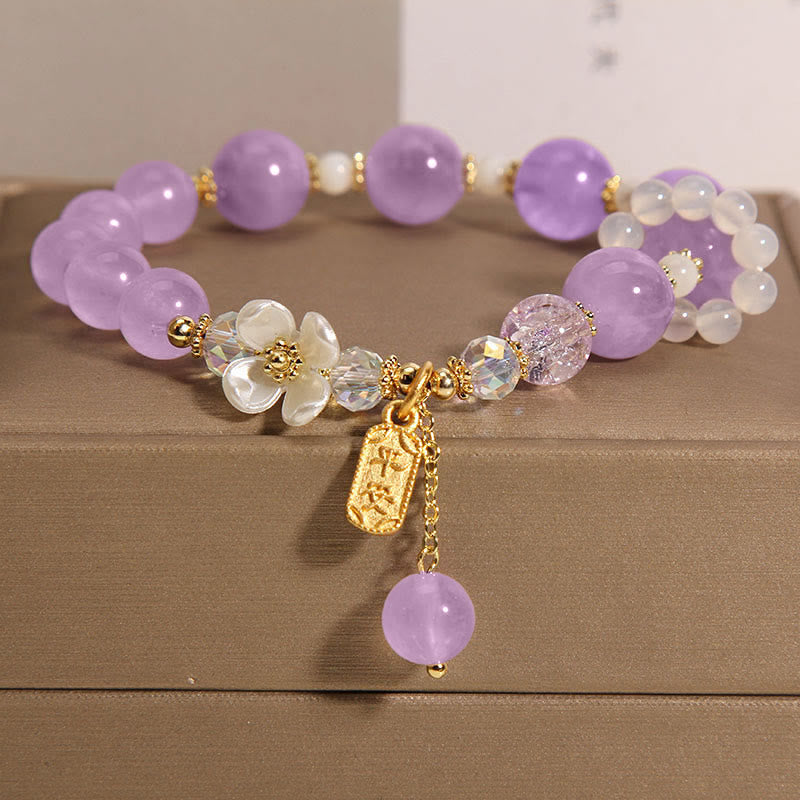 Blue Crystal Amethyst Chalcedony Flower Healing Bracelet 14-16cm