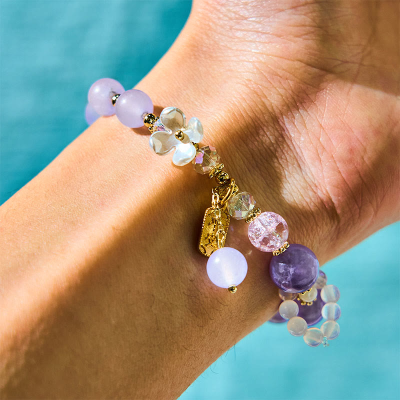 Blue Crystal Amethyst Chalcedony Flower Healing Bracelet 14-16cm