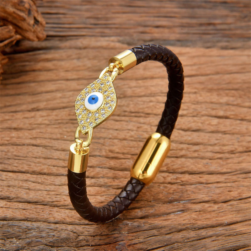 Blue Evil Eye Leather Protection Bracelet 16-18cm Unisex