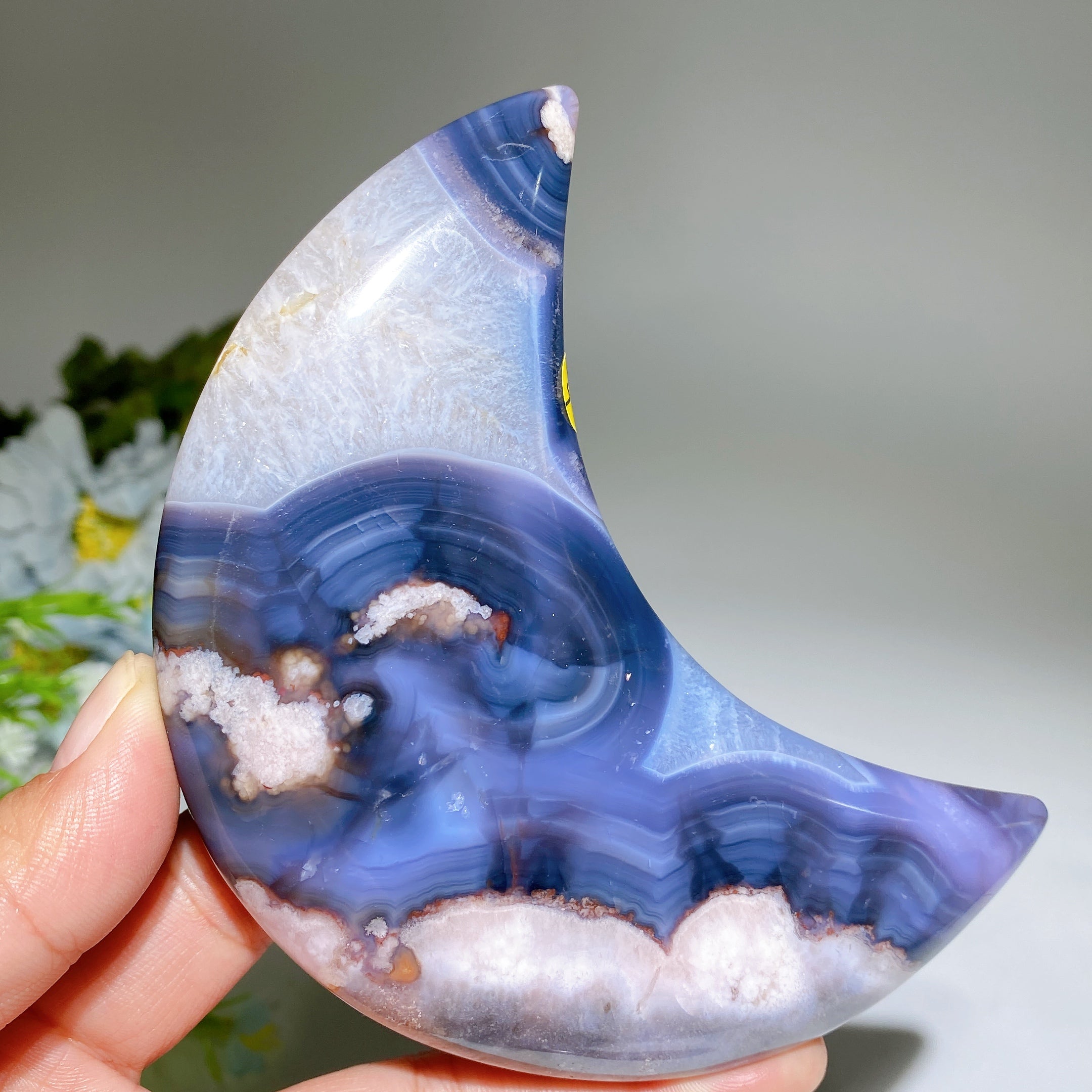 Blue Flower Agate Moon Crystal Carvings 3.3-4.5 inch