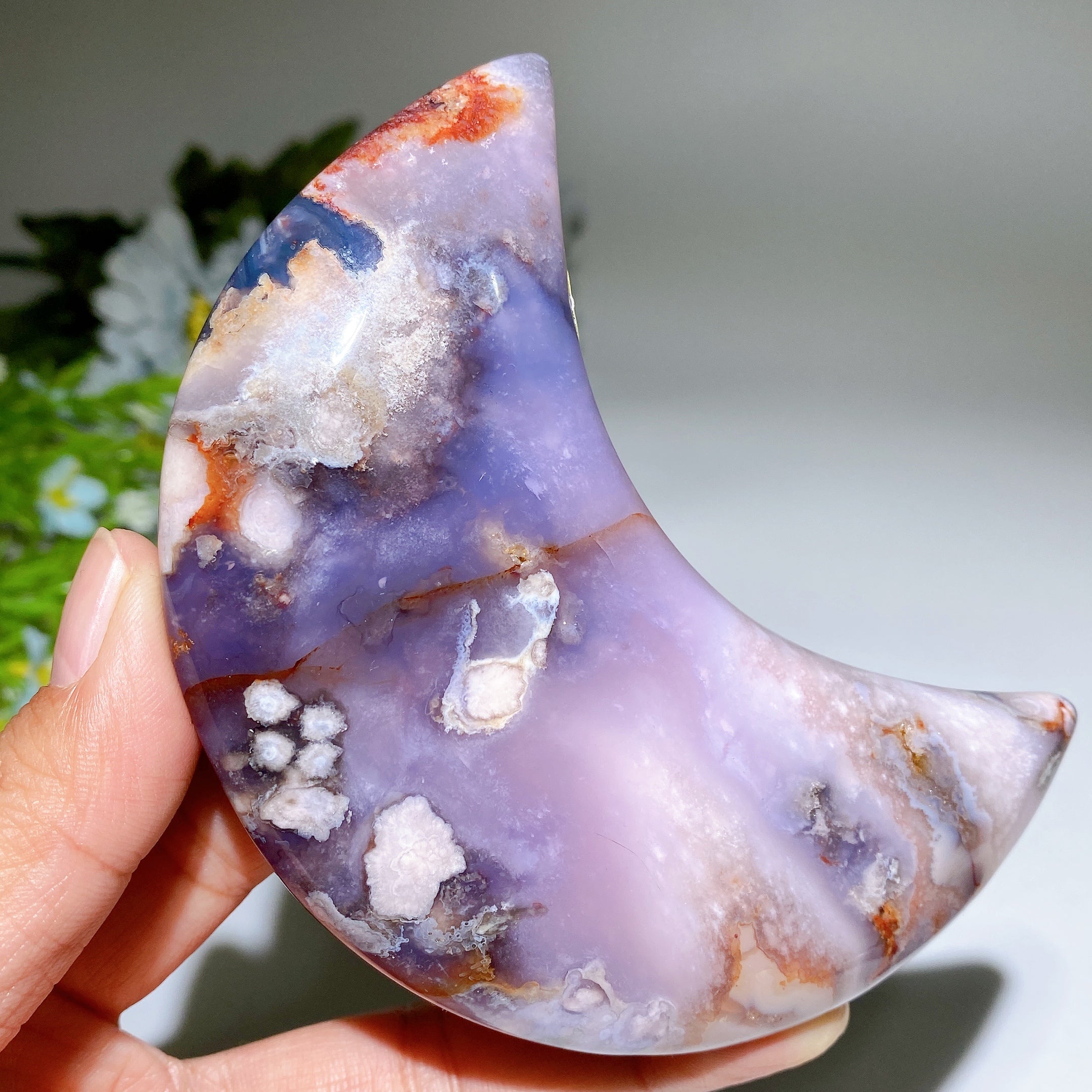 Blue Flower Agate Moon Carvings 3.3-4.5 inch | Healing Sounds