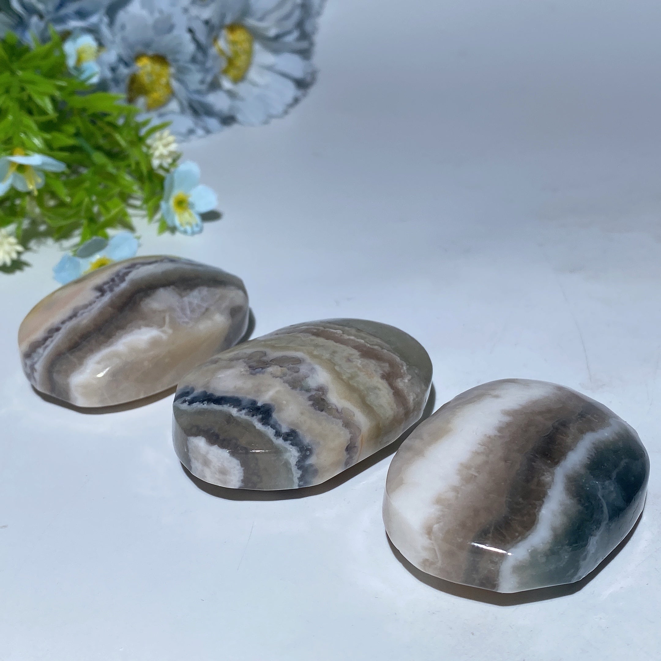 Blue Fluorite Agate Heart Palm Stone 2.1-2.6 inch Healing