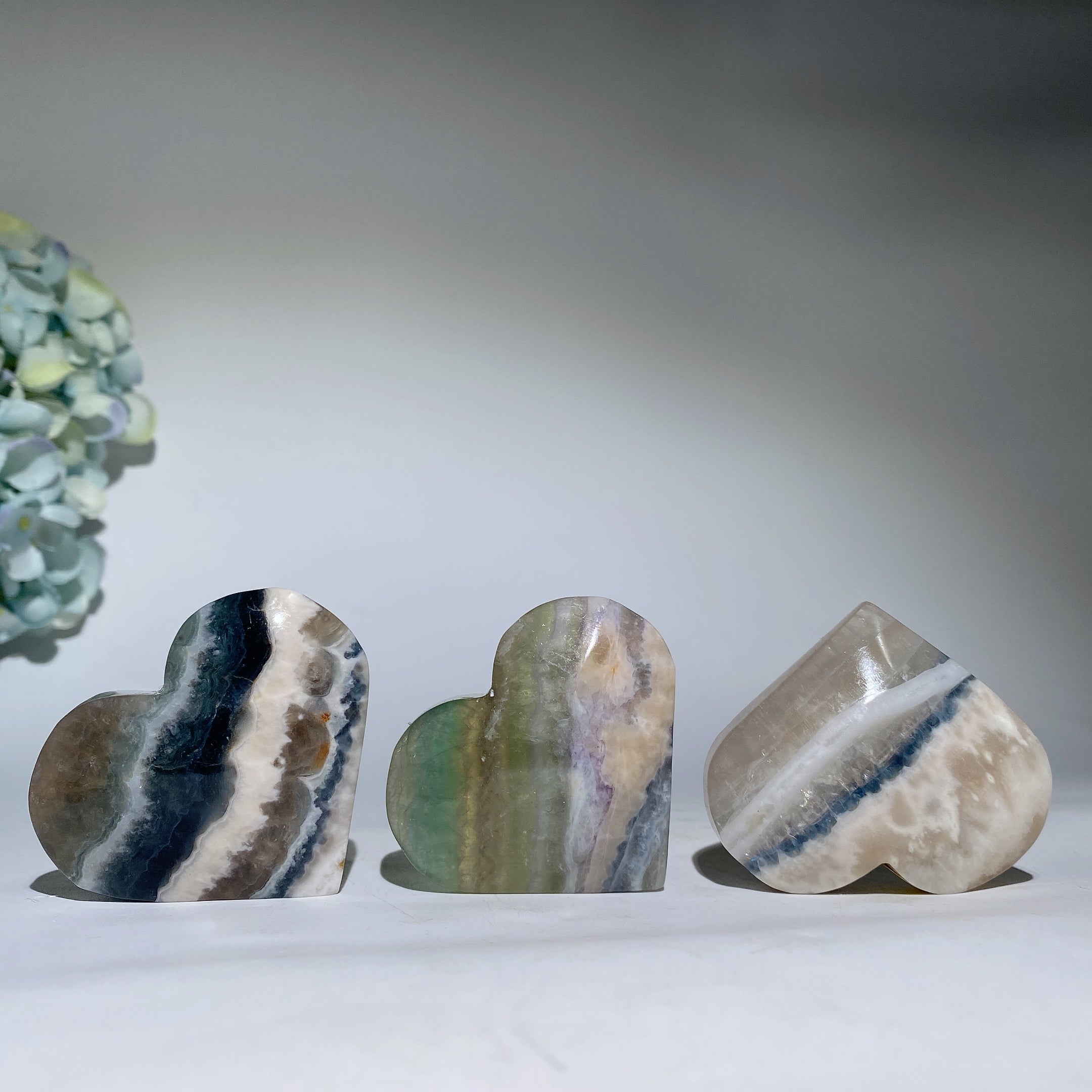 Blue Fluorite Agate Heart Palm Stone 2.1-2.6 inch Healing