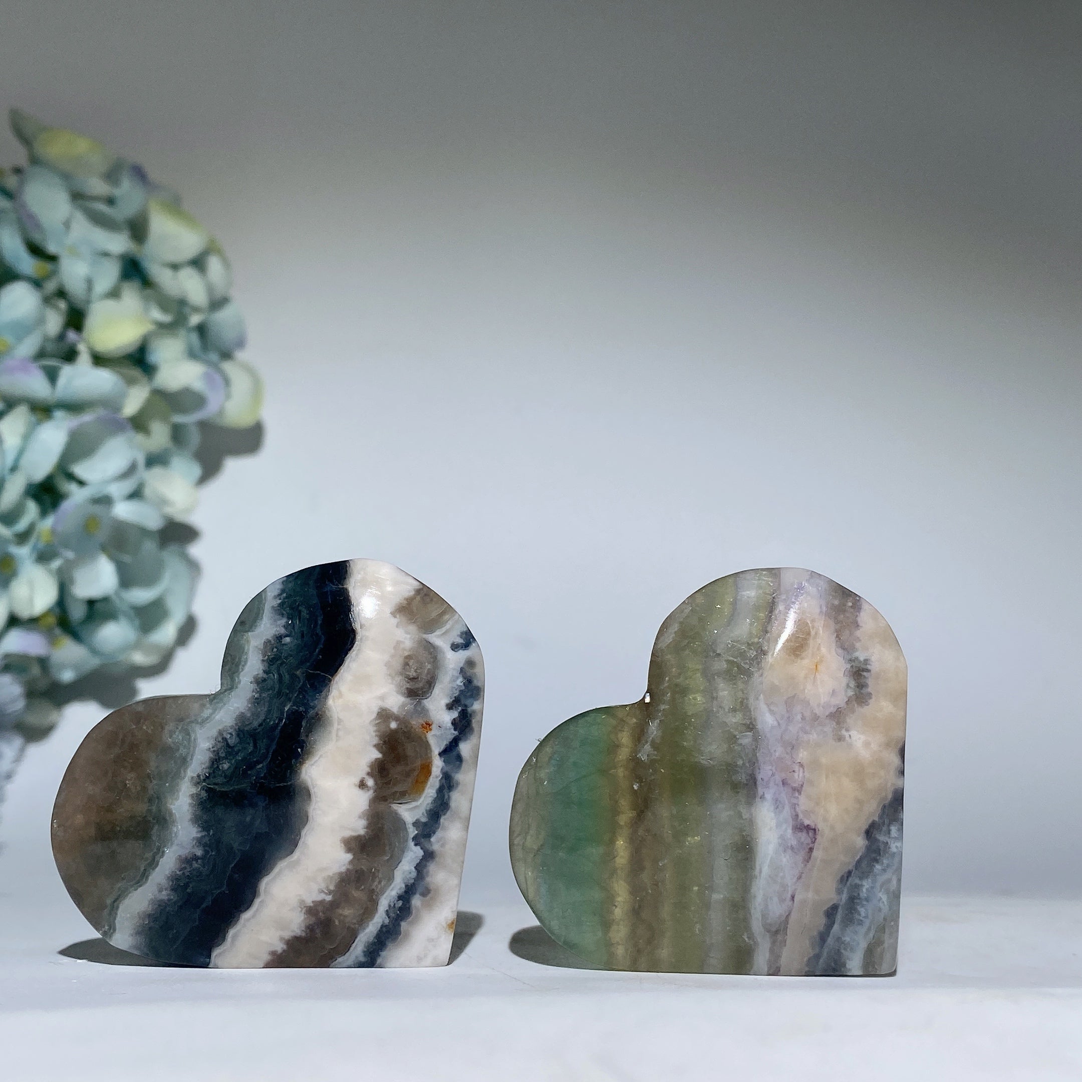 Blue Fluorite Agate Heart Palm Stone 2.1-2.6 inch Healing