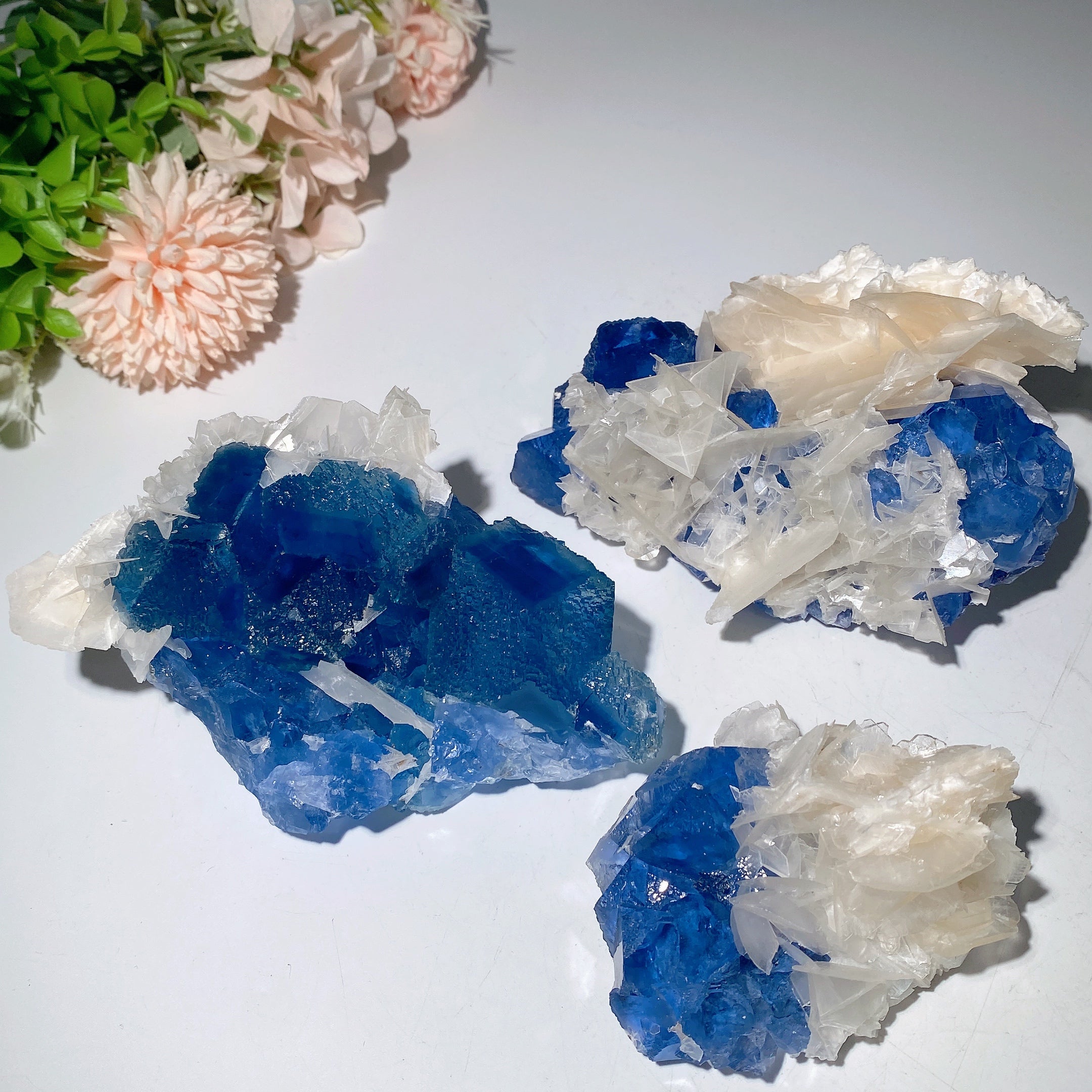 Blue Fluorite & Calcite Crystal Specimens 3.2-5.2in Healing Display