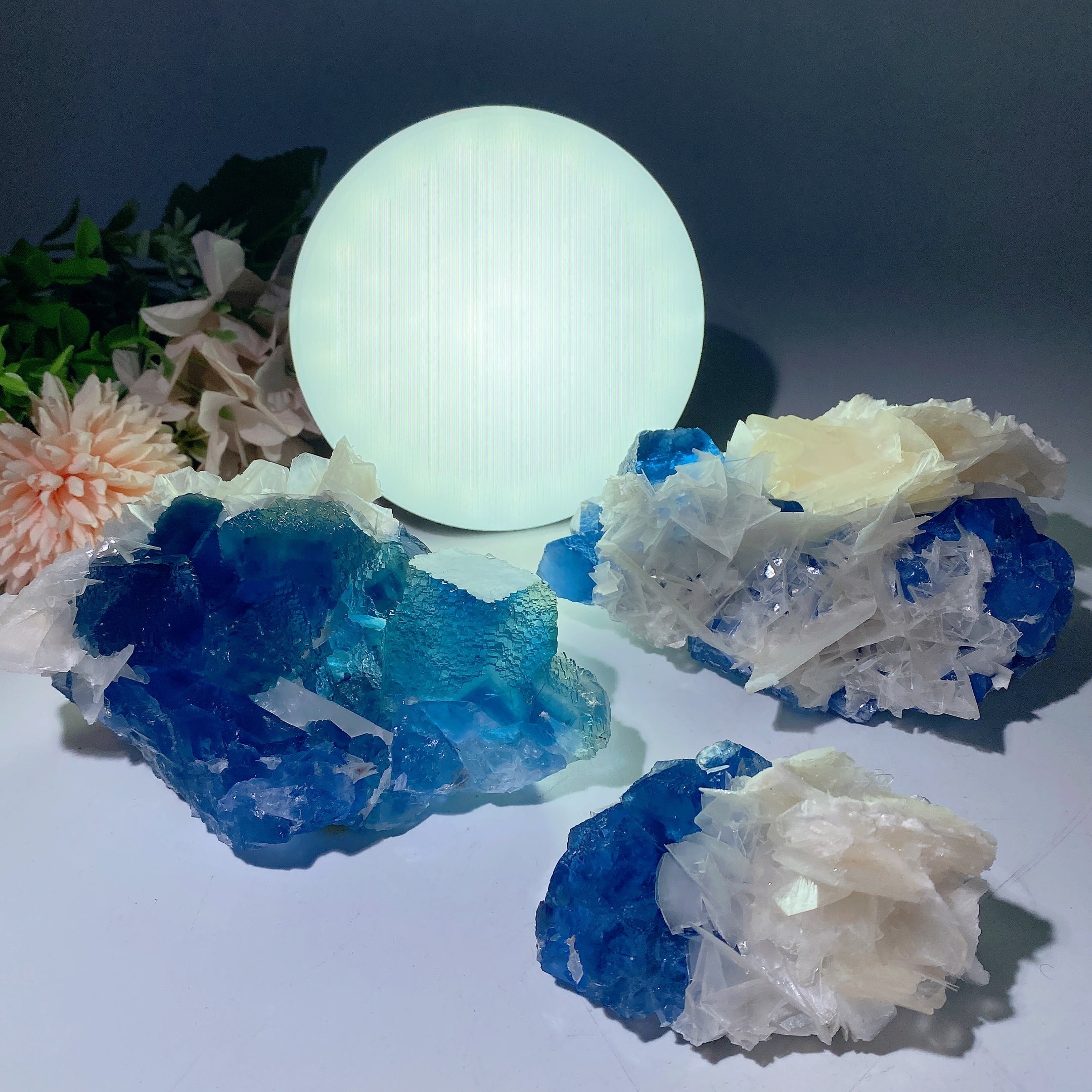 Blue Fluorite & Calcite Crystal Specimens 3.2-5.2in Healing Display