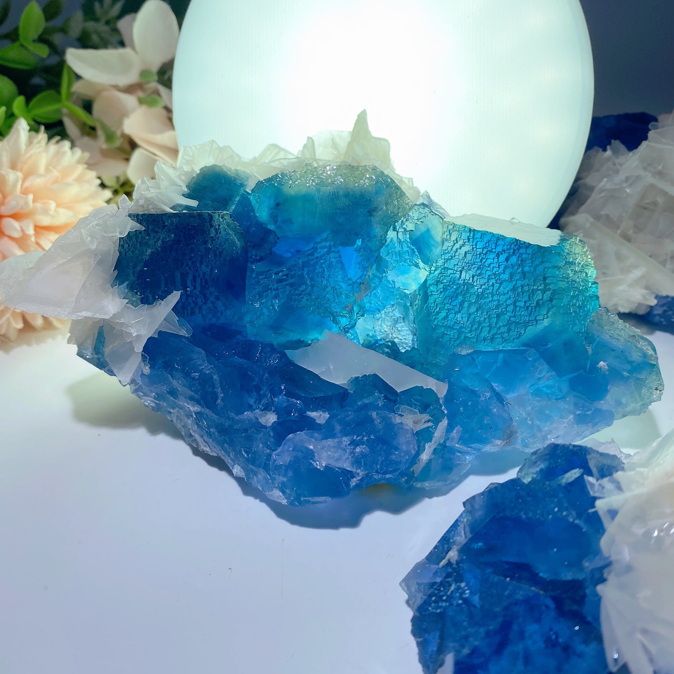 Blue Fluorite & Calcite Crystal Specimens 3.2-5.2in Healing Display