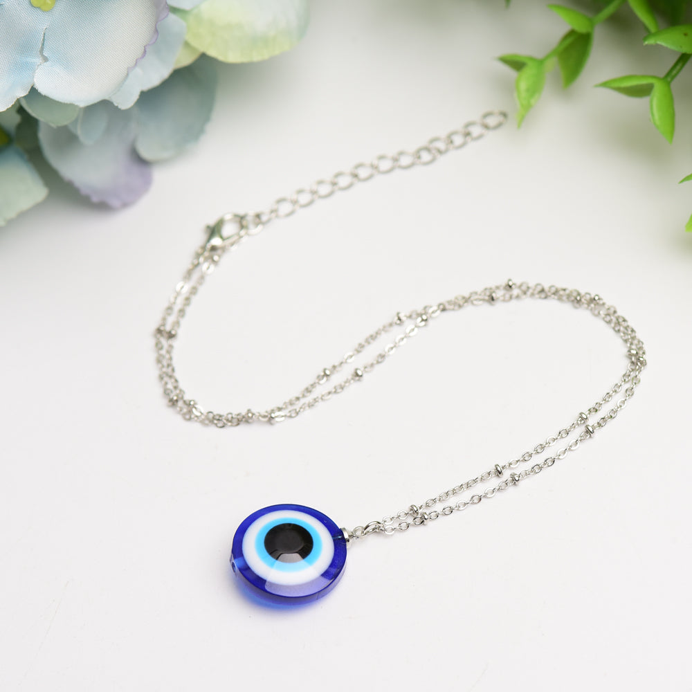 Blue Glass Evil Eye Pendant Necklace for Protection