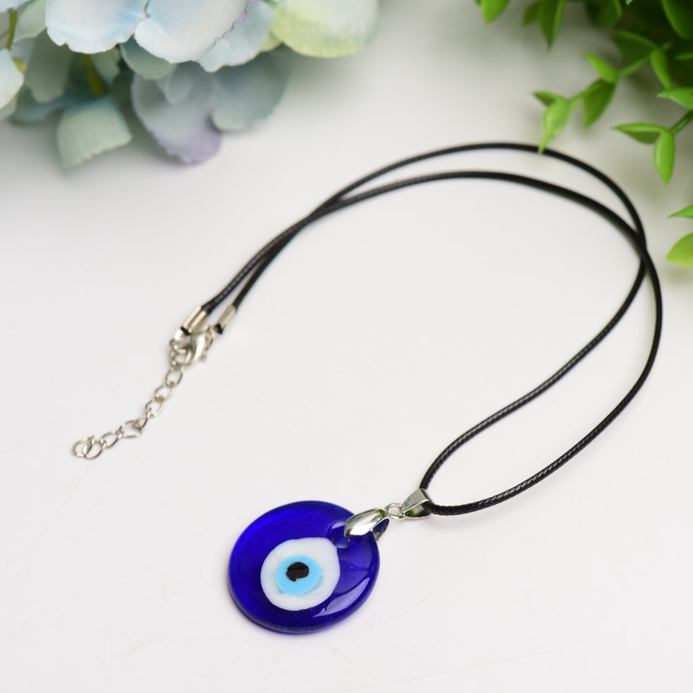 Blue Glass Evil Eye Pendant Necklace for Protection