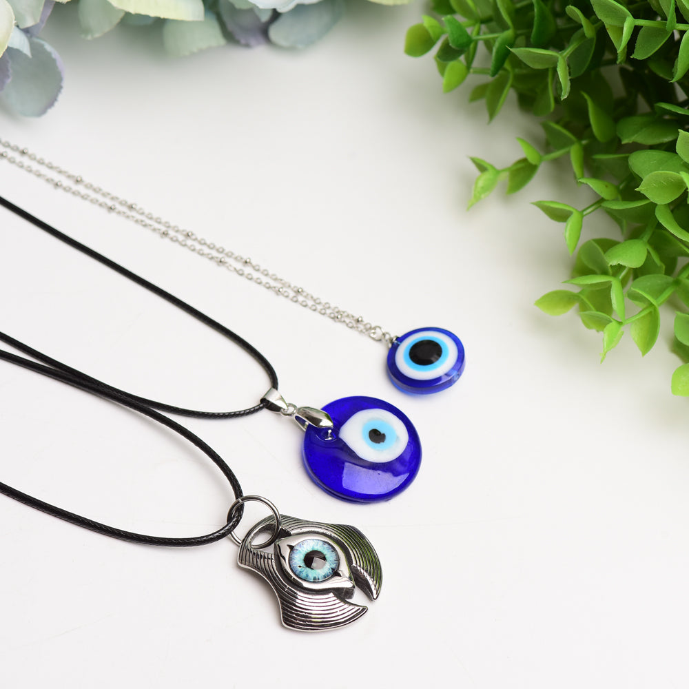 Blue Glass Evil Eye Pendant Necklace for Protection
