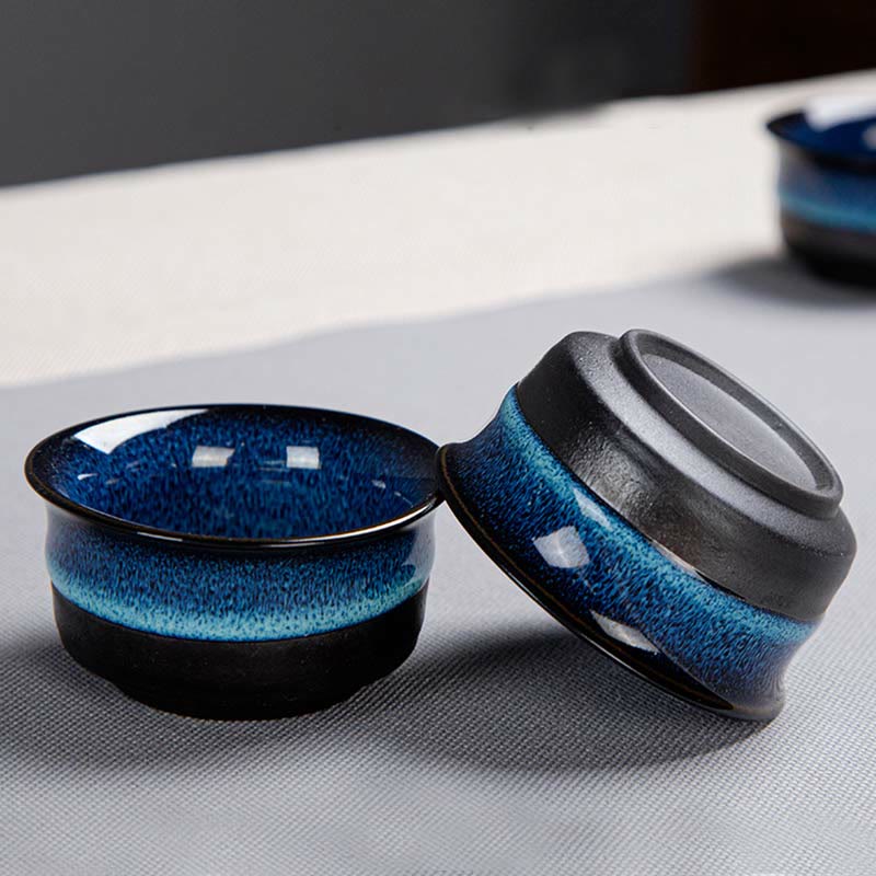 Blue Gradient Ceramic Gongfu Teapot Set for Zen Decor