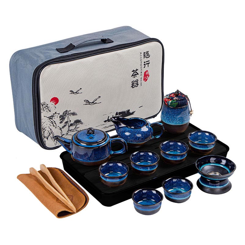 Blue Gradient Ceramic Gongfu Teapot Set for Zen Decor