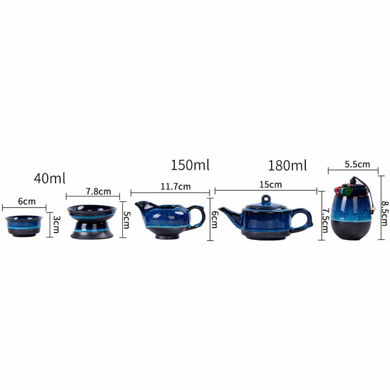 Blue Gradient Ceramic Gongfu Teapot Set for Zen Decor