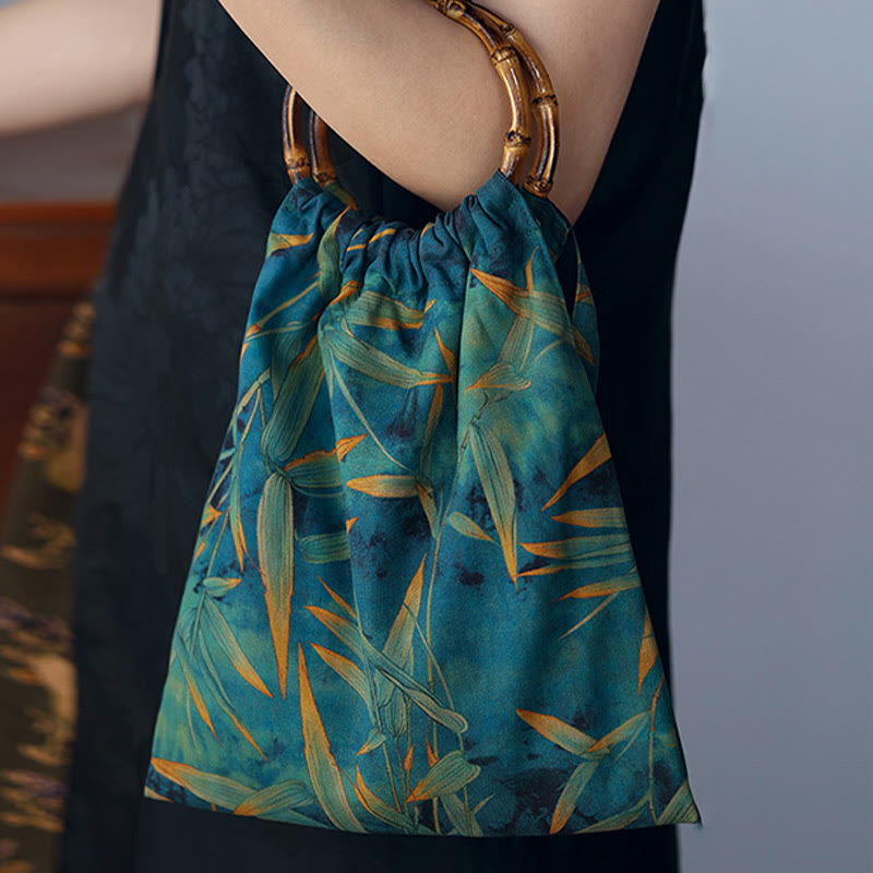Blue Green Bamboo Leaves Spiritual Accessories Bag