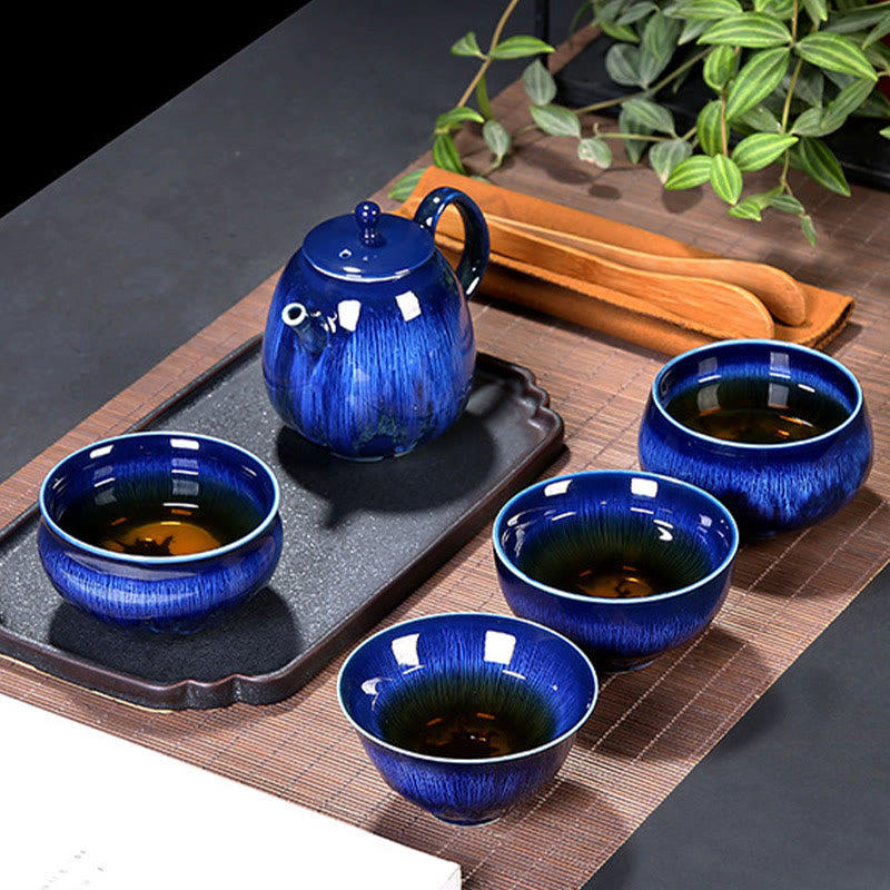 Blue Jianzhan Ceramic Teacup 160ml Zen Decor