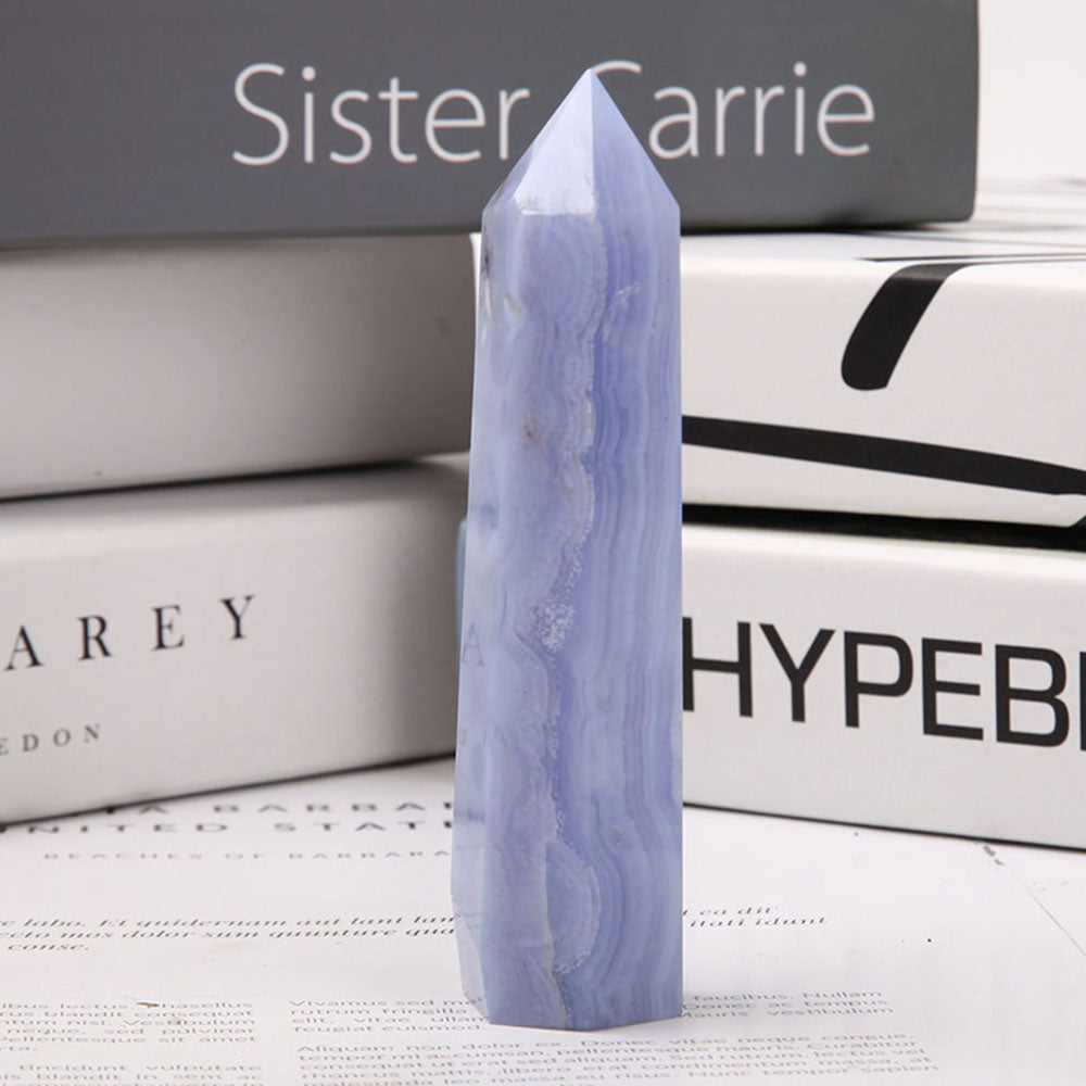 Blue Lace Agate Crystal Point 4-4.5 Inches for Healing