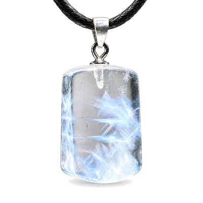 14mm Blue Needle Quartz Sterling Silver Pendant, on a white background
