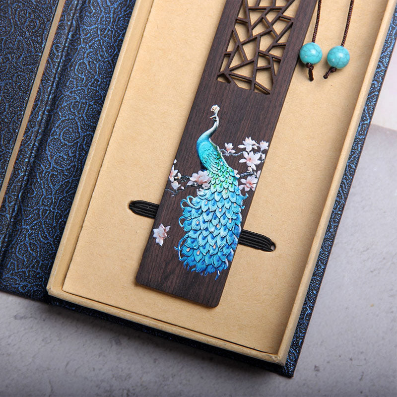 Blue Peacock Ebony Wood Zen Bookmark for Mindfulness