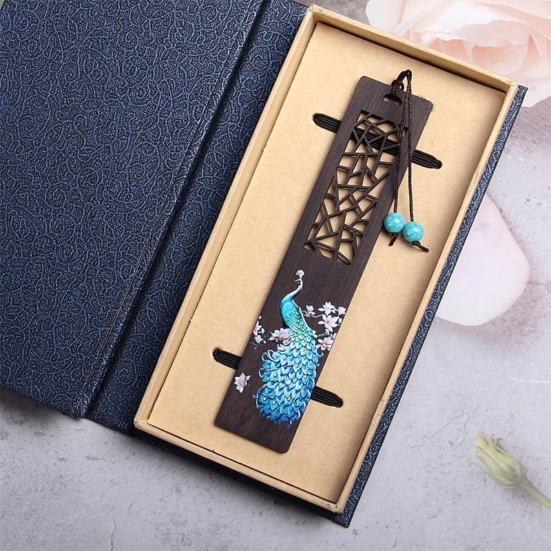 Blue Peacock Ebony Wood Zen Bookmark for Mindfulness