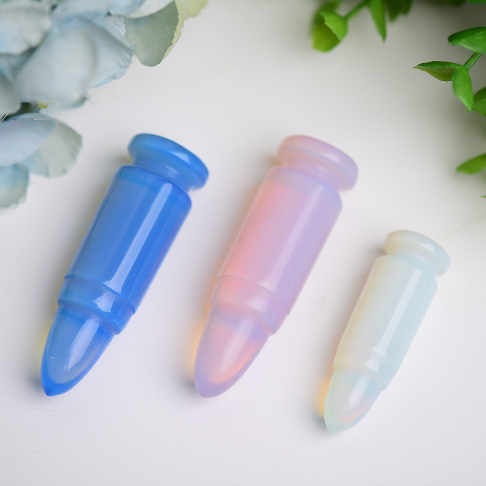 Blue Pink Opalite Bullet Crystal Carving 2-2.7 Inch