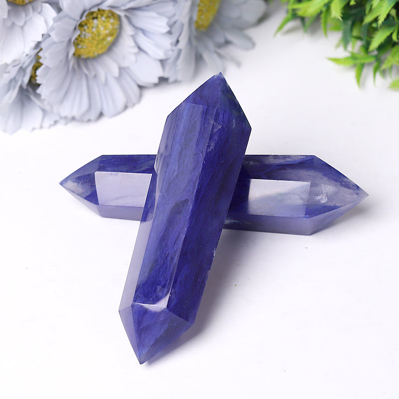 Blue Smelting Quartz Double Terminated Crystal Point 2.4-4.5 in