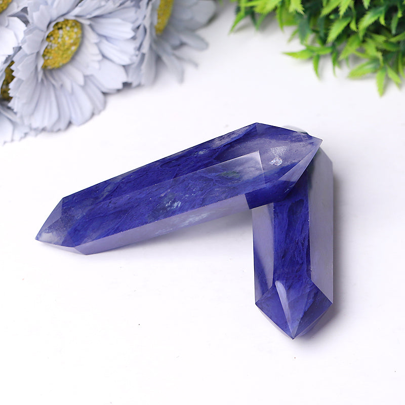 Blue Smelting Quartz Double Terminated Crystal Point 2.4-4.5 in