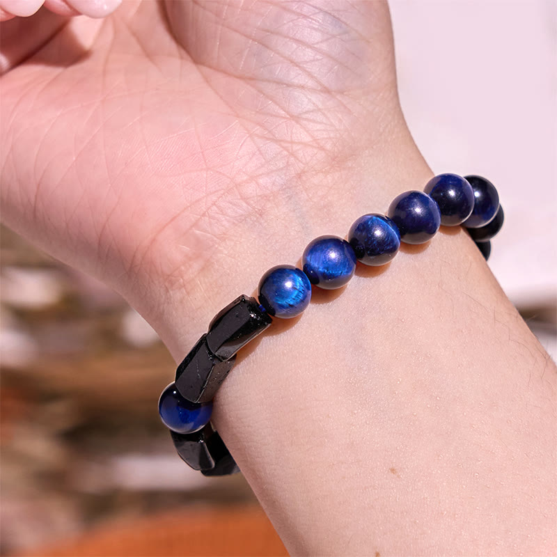 Blue Tiger Eye & Black Tourmaline Strength Bracelet - 8mm