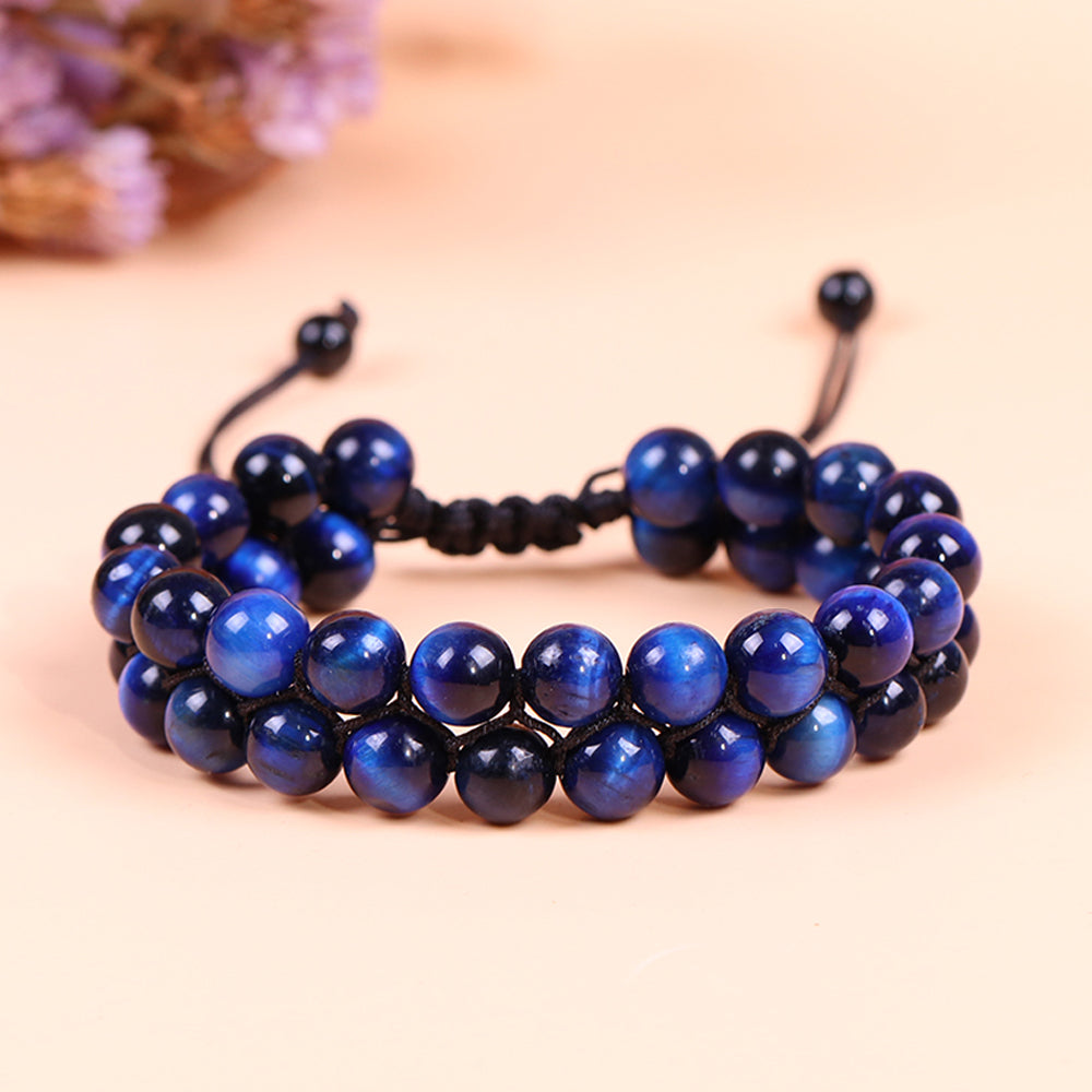 Blue Tiger Eye Dual Courage Luck Beaded Bracelet