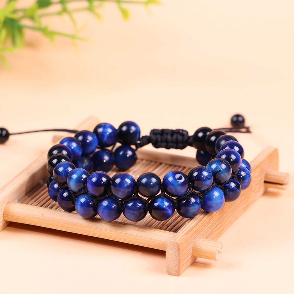 Blue Tiger Eye Dual Courage Luck Beaded Bracelet