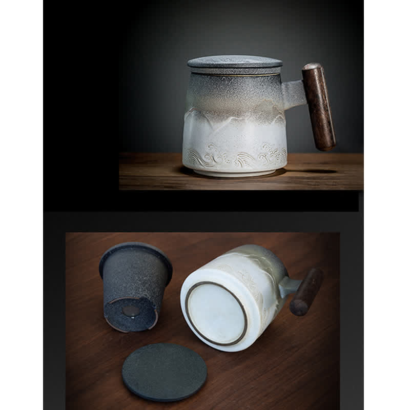 Blue Vintage Mountain Sea Ceramic Teacup 300ml