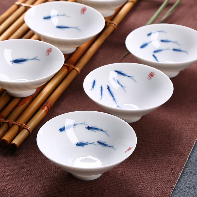 Blue and White Porcelain Koi Fish Ceramic Tea Cup 60ml