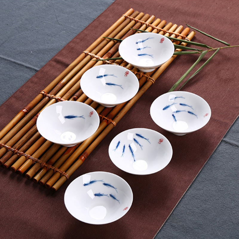 Blue and White Porcelain Koi Fish Ceramic Tea Cup 60ml