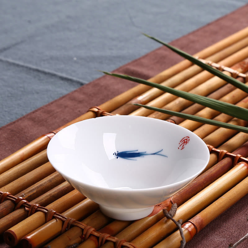 Blue and White Porcelain Koi Fish Ceramic Tea Cup 60ml