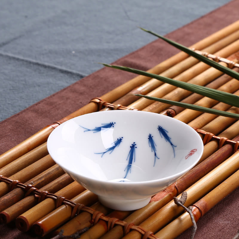 Blue and White Porcelain Koi Fish Ceramic Tea Cup 60ml