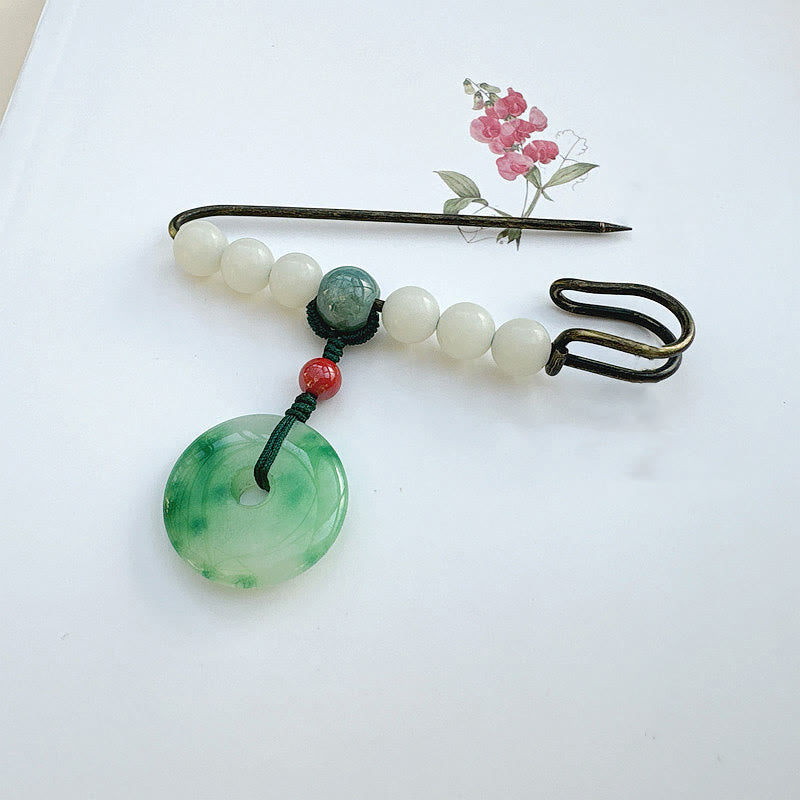 Bodhi Seed Jade Peace Buckle Luck Brooch for Spiritual Protection