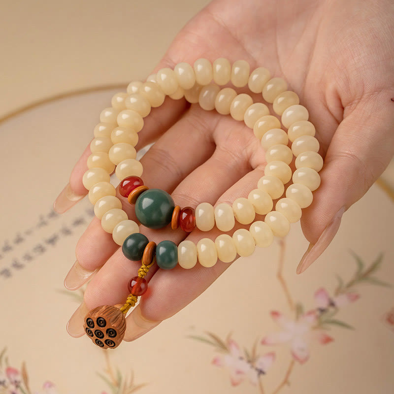 Bodhi Seed Lotus Bracelet Double Wrap for Peace & Wisdom