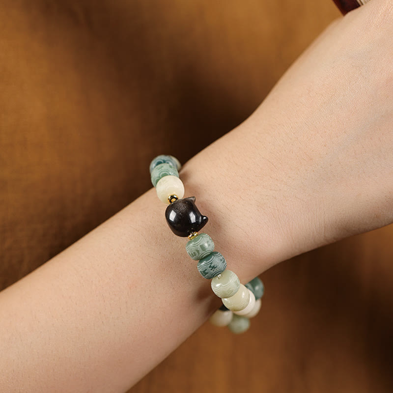 Bodhi Seed & Obsidian Cat Head Wisdom Bracelet