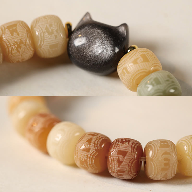 Bodhi Seed & Obsidian Cat Head Wisdom Bracelet