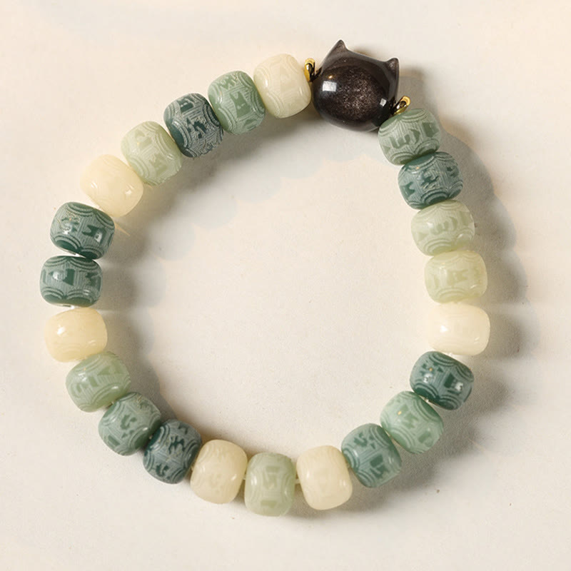 Bodhi Seed & Obsidian Cat Head Wisdom Bracelet